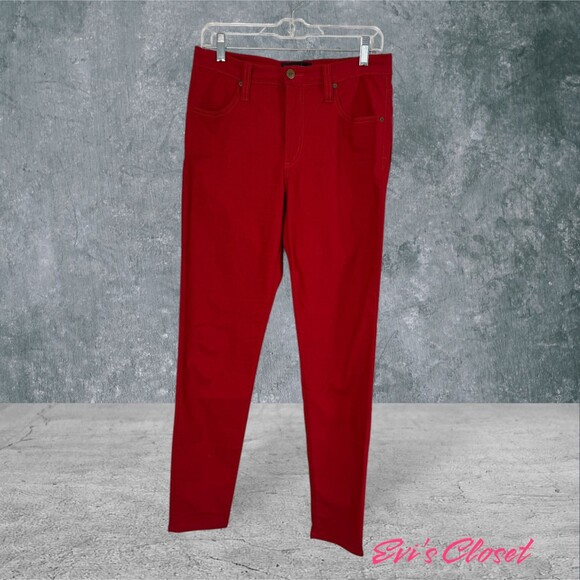 Karen Kane Narrow Leg Pants Red Super Stretch Solid Print 4 Pockets Size 12 - Picture 1 of 13